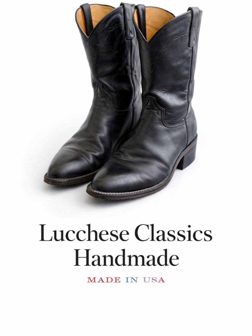 Lucchese Classics Handmade Black Leather Western Boots 8.5 D USA Cowboy